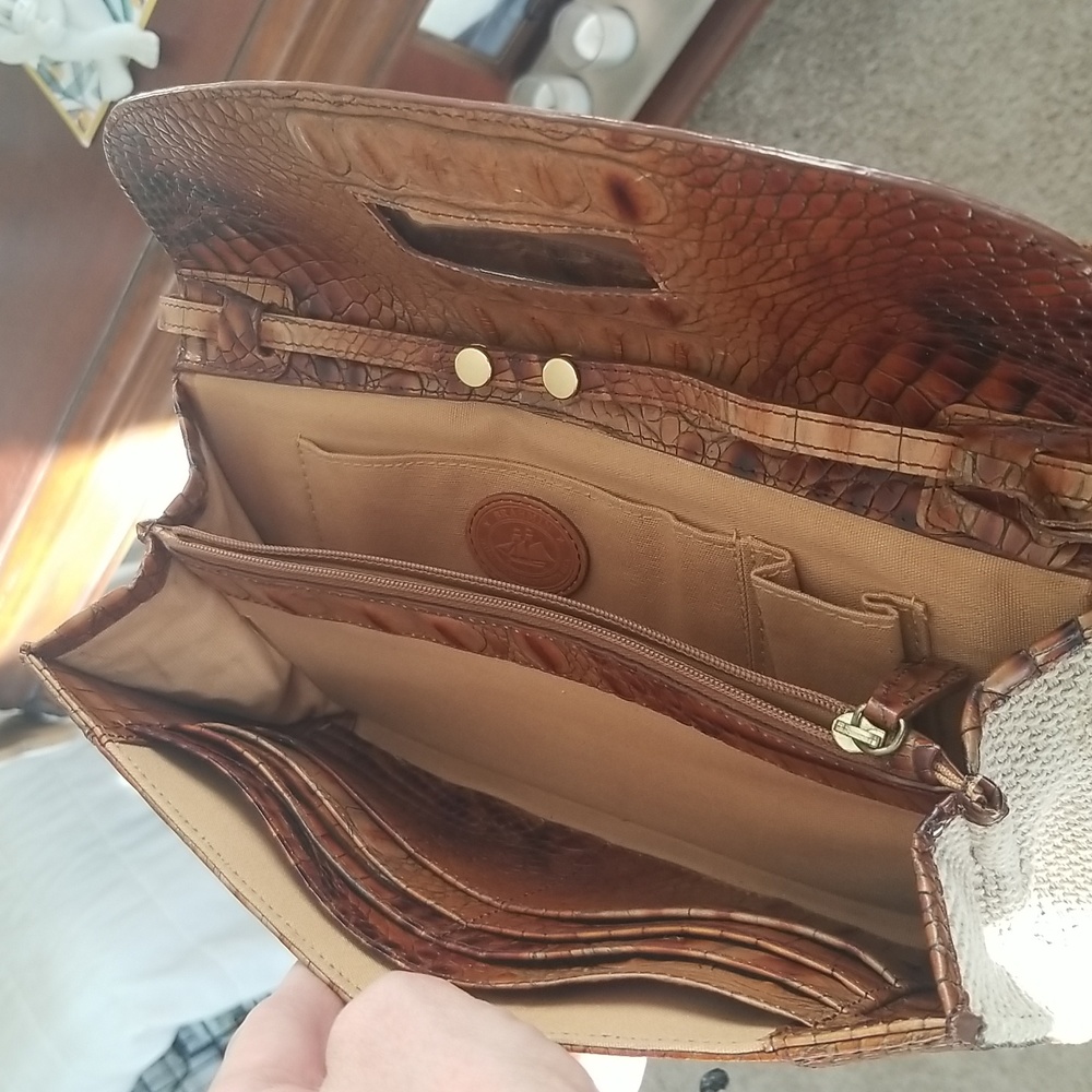 Brahmin Pecan Brown Croc Embossed Leather & Mesh Shoulder Bag / Clutch - Picture 9 of 14